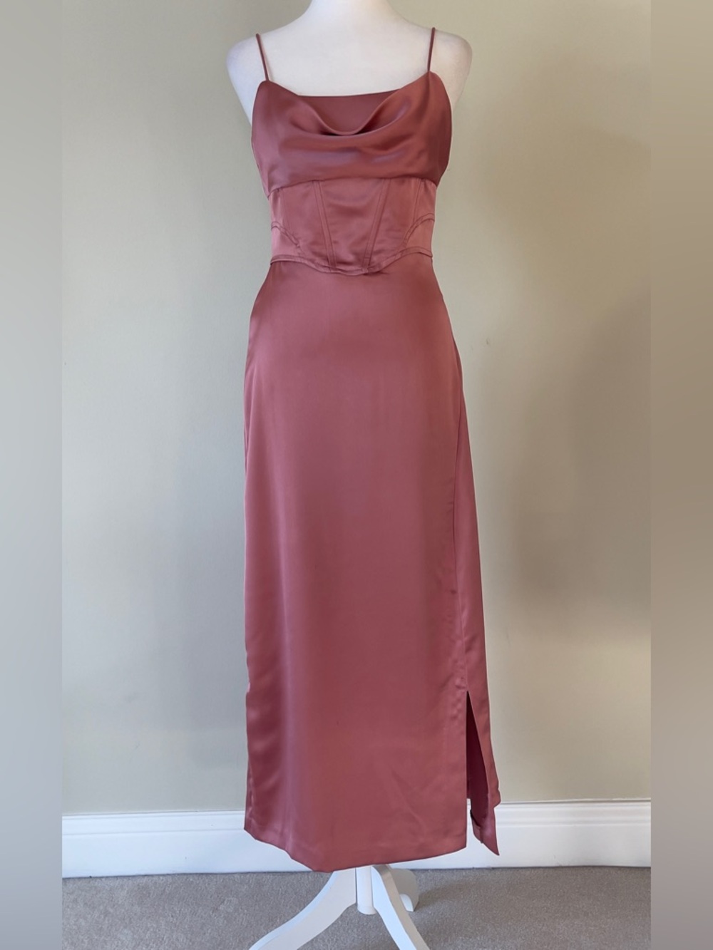 Zara Corsetry Satin Slip Midi Dress with Side Slit in Rose Dust EUC Size Small - Picture 8 of 12